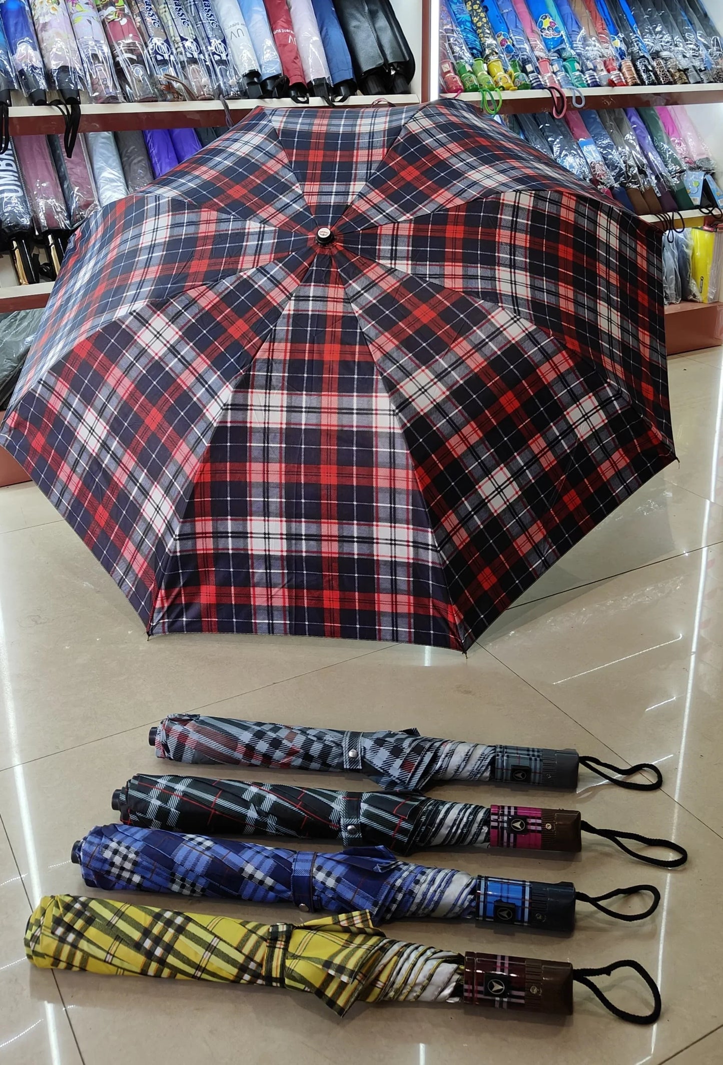24 INCH 2FOLD CHECKED UMBRELLA - Classic Umbrella