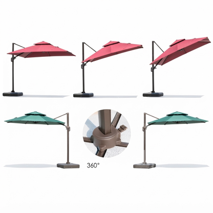 The 10ft double top deluxe square patio umbrella has 360 degree rotation ideal to move in any direction preferred. 
