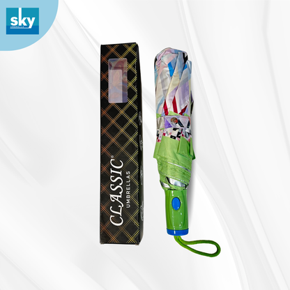 Classic Umbrella automatic opening 3 fold ladies umbrella with Multi - Color Geometric Design compact folding design with box.