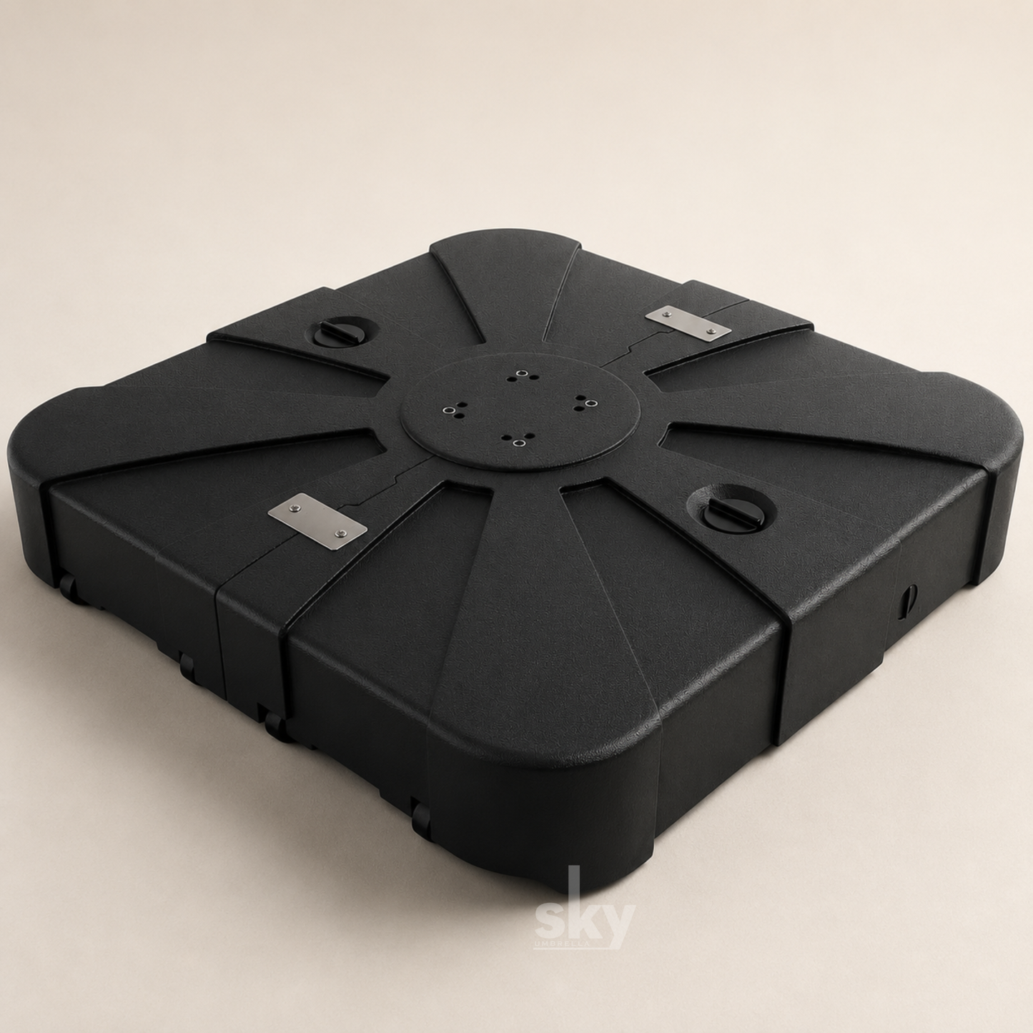 Heavy duty base of our 10ft double top deluxe square patio Umbrella black in colour 