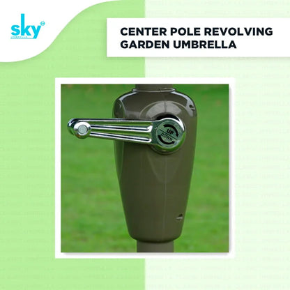 Close up of crank handle mechanism to open and close the umbrella 