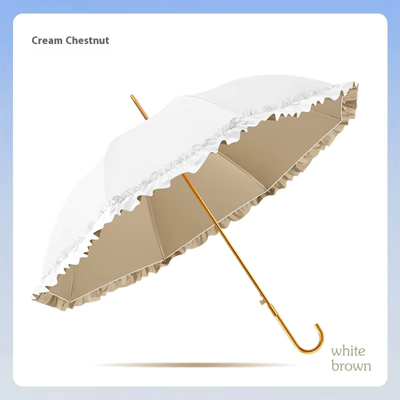 UV Protection Frill Ladies Luxury Umbrella – Elegant Long Handle Design - Classic Umbrella