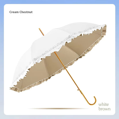 UV Protection Frill Ladies Luxury Umbrella – Elegant Long Handle Design - Classic Umbrella