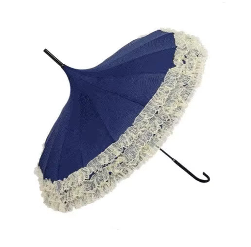 Fancy Frill Pagoda Umbrella With Long Lace Princess Handle