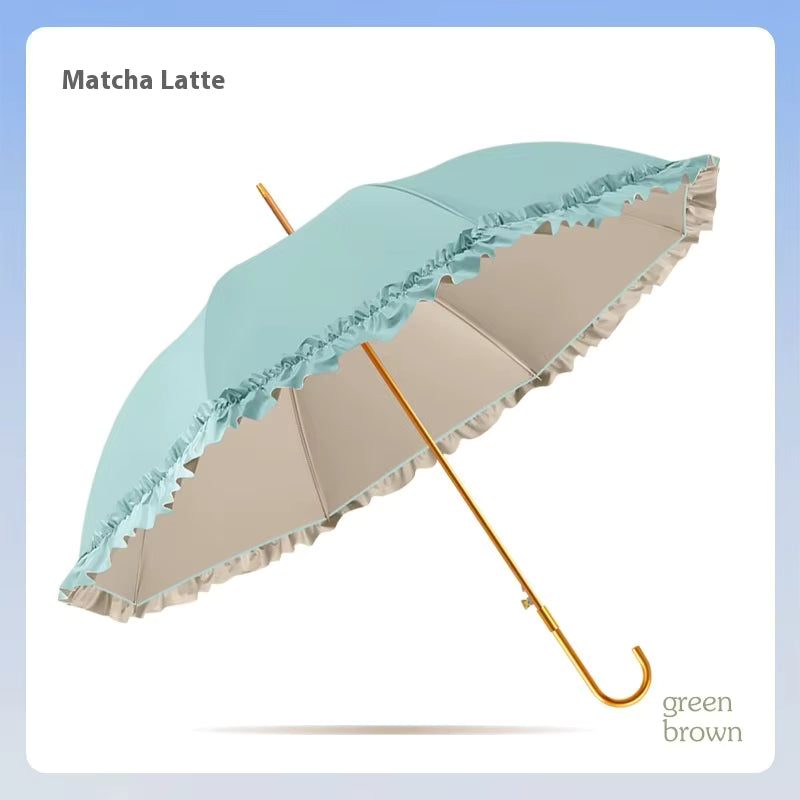 UV Protection Frill Ladies Luxury Umbrella – Elegant Long Handle Design - Classic Umbrella