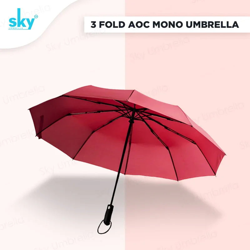 3 Fold Auto Open Close Umbrella Red - Sky Umbrella